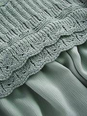 Sage Green Woven Mix Ruffle Knitted Layer Jumper - Image 7 of 7