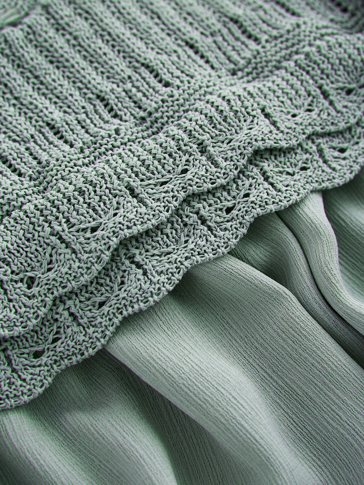 Sage Green Woven Mix Ruffle Knitted Layer Jumper - Image 7 of 7
