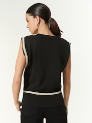 Schwarz - Ribbed V-Neck Knitted Tank Vest - Bild 3 von 6