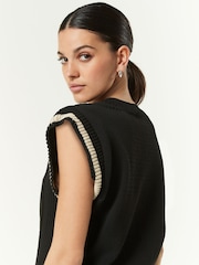 Schwarz - Ribbed V-Neck Knitted Tank Vest - Bild 4 von 6
