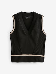 Schwarz - Ribbed V-Neck Knitted Tank Vest - Bild 5 von 6