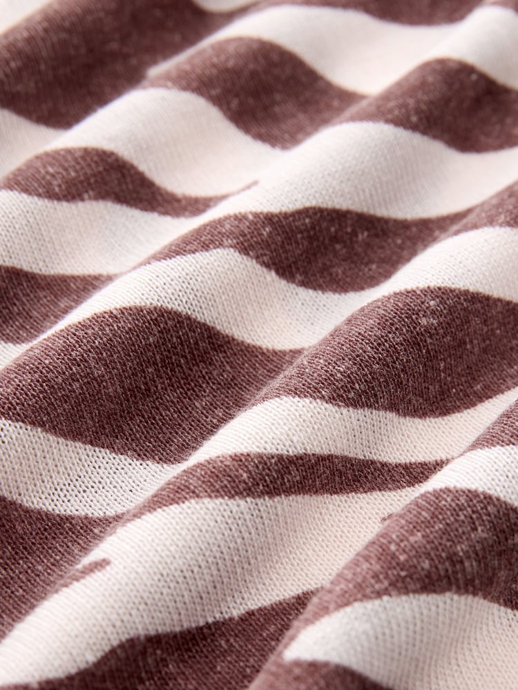 Brown and White Zebra Animal V-Neck Gem Button Linen T-Shirt - Image 7 of 7