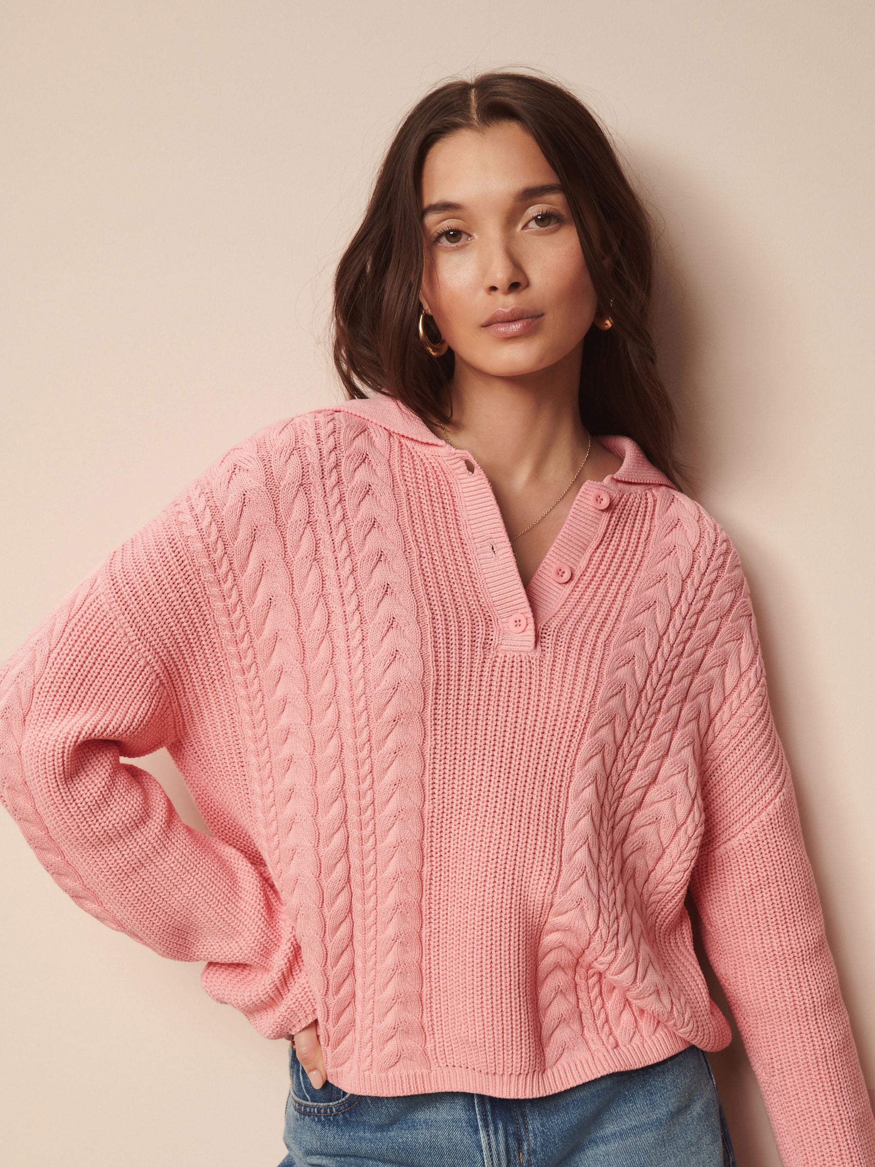 Buy Pink Knitted Polo Neck 100% Cotton Top from Next Luxembourg Buy Pink Knitted Polo Neck 100% Cotton Top from Next Luxembourg
