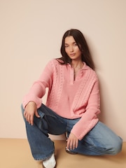 Pink Knitted Polo Neck 100% Cotton Top - Image 2 of 6