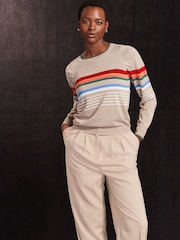 Neutral mit Regenbogenstreifen - Langarm-Strickpullover mit Rundhalsausschnitt und Muster - Image 1 of 6