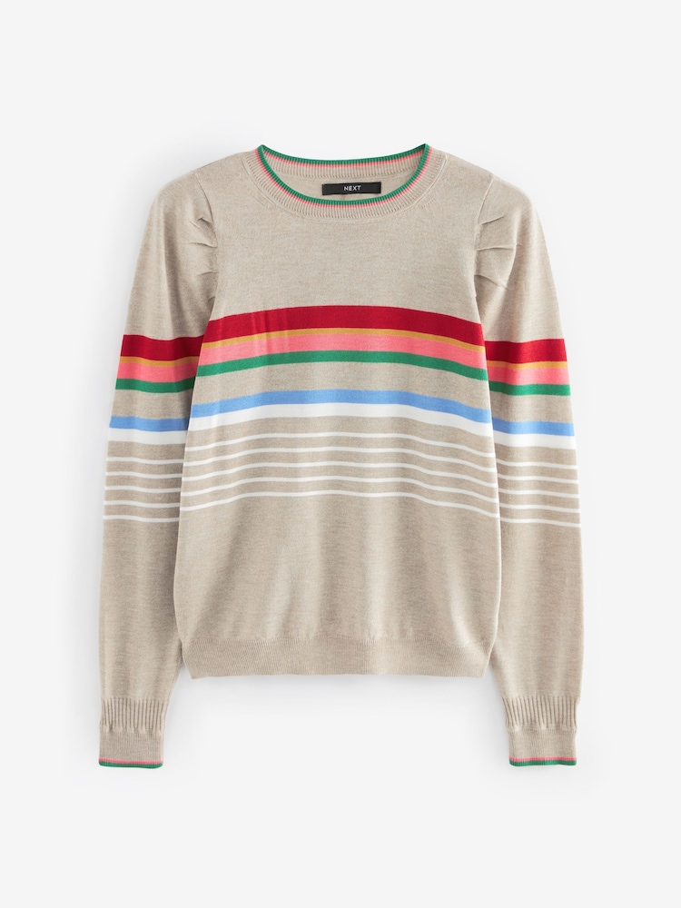 Neutral mit Regenbogenstreifen - Langarm-Strickpullover mit Rundhalsausschnitt und Muster - Image 5 of 6