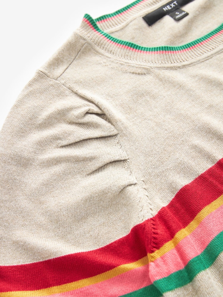 Neutral mit Regenbogenstreifen - Langarm-Strickpullover mit Rundhalsausschnitt und Muster - Image 6 of 6