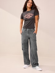 Charcoal Grey 100% Cotton Adjustable Waist Cargo Trousers - Image 1 of 5