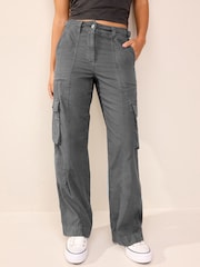 Charcoal Grey 100% Cotton Adjustable Waist Cargo Trousers - Image 3 of 5