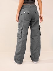 Charcoal Grey 100% Cotton Adjustable Waist Cargo Trousers - Image 4 of 5