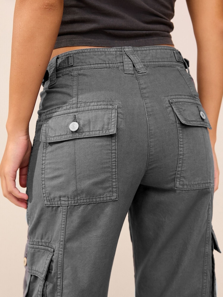 Charcoal Grey 100% Cotton Adjustable Waist Cargo Trousers - Image 5 of 5