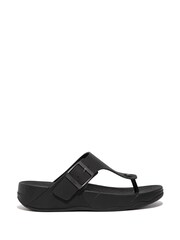 FitFlop Mens Black Trakk Li Buckle Leather Toe-Post Sandals - Image 1 of 4