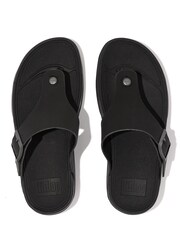 FitFlop Mens Black Trakk Li Buckle Leather Toe-Post Sandals - Image 2 of 4