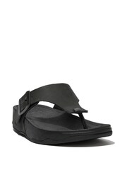 FitFlop Mens Black Trakk Li Buckle Leather Toe-Post Sandals - Image 3 of 4