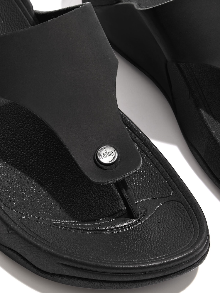 FitFlop Mens Black Trakk Li Buckle Leather Toe-Post Sandals - Image 4 of 4