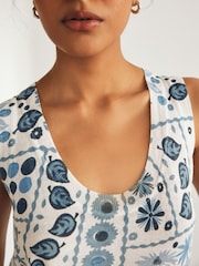 Blue Printed Linen Blend Vest - Image 4 of 6
