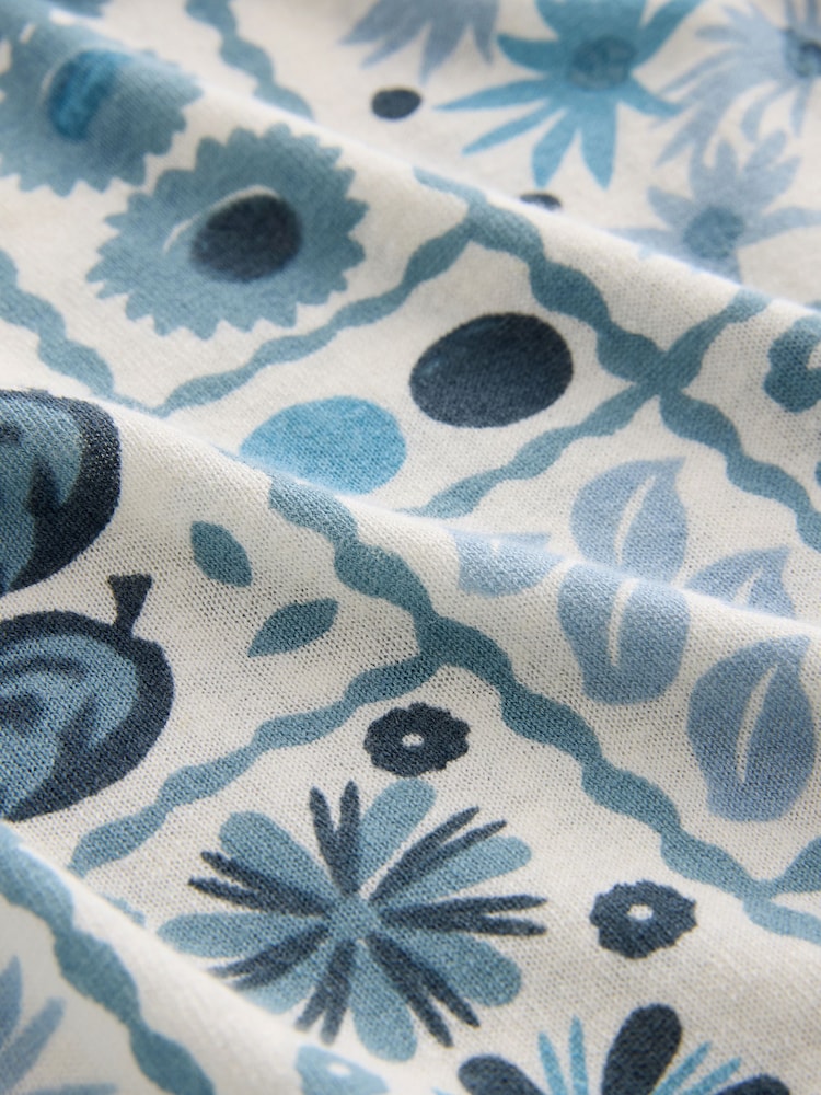 Blue Printed Linen Blend Vest - Image 6 of 6