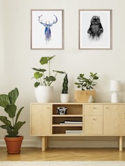 Brookpace Lascelles Blue Watercolour Stag Artwork In Wood Frame - Image 1 of 3
