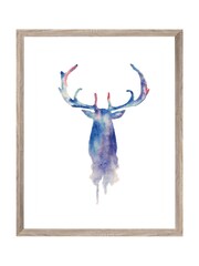Brookpace Lascelles Blue Watercolour Stag Artwork In Wood Frame - Image 2 of 3