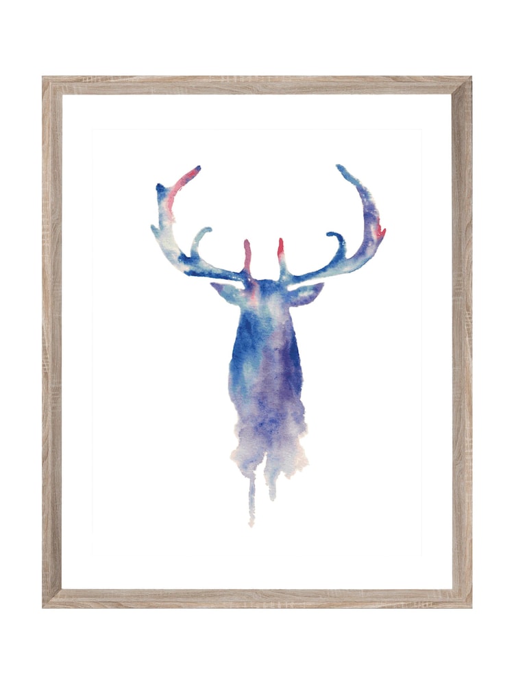 Brookpace Lascelles Blue Watercolour Stag Artwork In Wood Frame - Image 2 of 3