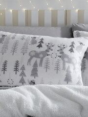 Catherine Lansfield Grey Winter Woodland Cosy and Warm Teddy Fleece Duvet Cover Set - Image 1 of 4