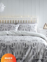 Catherine Lansfield Grey Winter Woodland Cosy and Warm Teddy Fleece Duvet Cover Set - Image 2 of 4