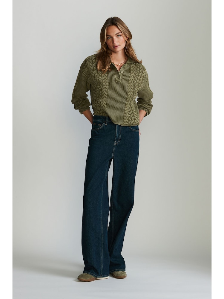 Khaki Green Knitted Polo Neck 100% Cotton Top - Image 2 of 7
