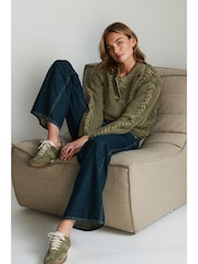 Khaki Green Knitted Polo Neck 100% Cotton Top - Image 3 of 7