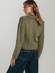 Khaki Green Knitted Polo Neck 100% Cotton Top - Image 4 of 7