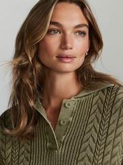 Khaki Green Knitted Polo Neck 100% Cotton Top - Image 5 of 7