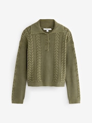 Khaki Green Knitted Polo Neck 100% Cotton Top - Image 6 of 7