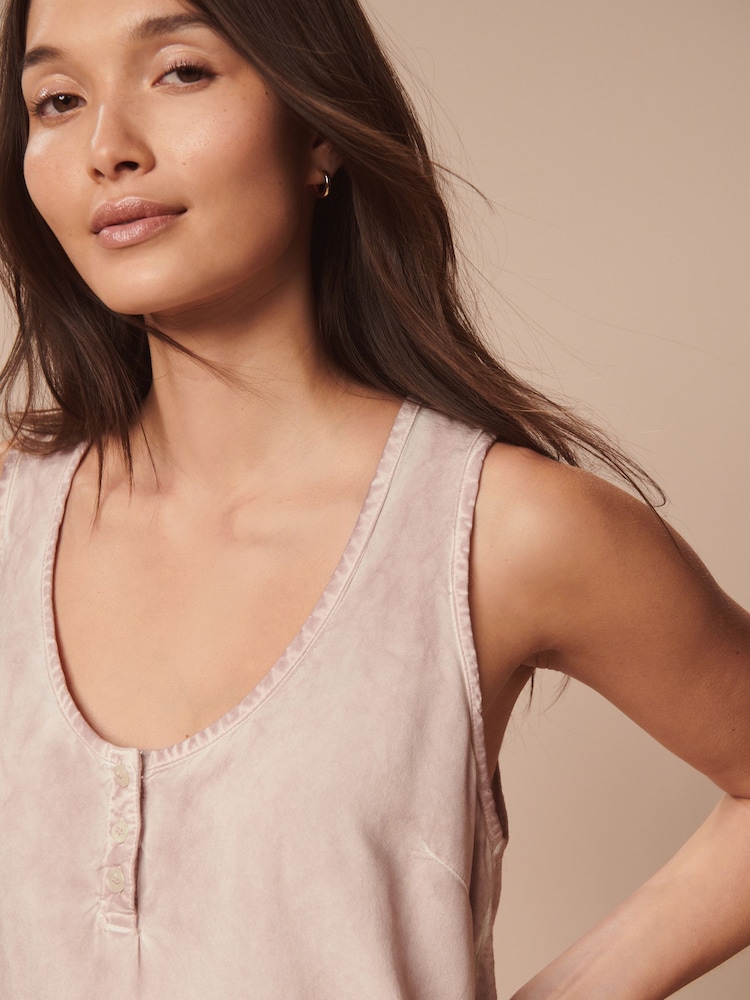 Blush Pink Woven Front Button Detail Linen Blend Knitted Vest - Image 1 of 7 Blush Pink Woven Front Button Detail Linen Blend Knitted Vest - Image 1 of 7