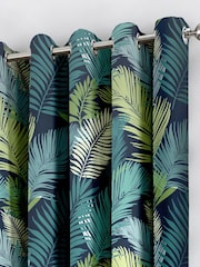 Fusion Green Tropical Leaves Lined Eyelet 100% Cotton Curtains - Image 3 of 4