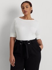 Biały - Bawełniany top Lauren Ralph Lauren ze stretchem i dekoltem w łódkę - Image 1 of 9