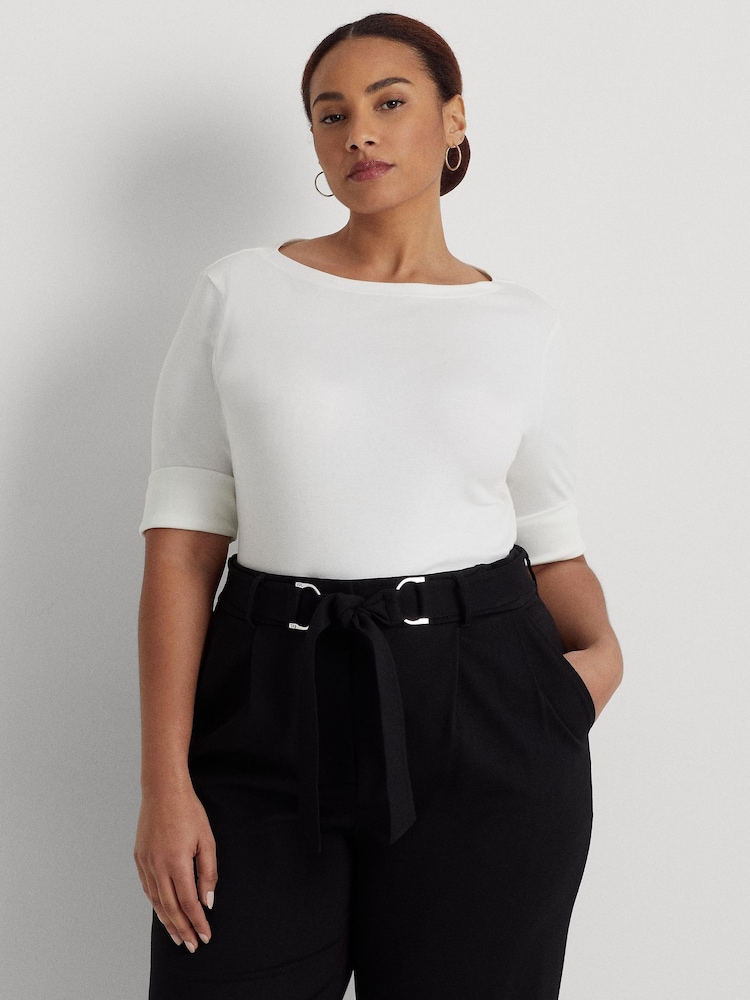 Biały - Bawełniany top Lauren Ralph Lauren ze stretchem i dekoltem w łódkę - Image 1 of 9