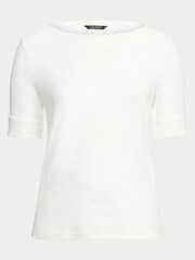 Biały - Bawełniany top Lauren Ralph Lauren ze stretchem i dekoltem w łódkę - Image 8 of 9
