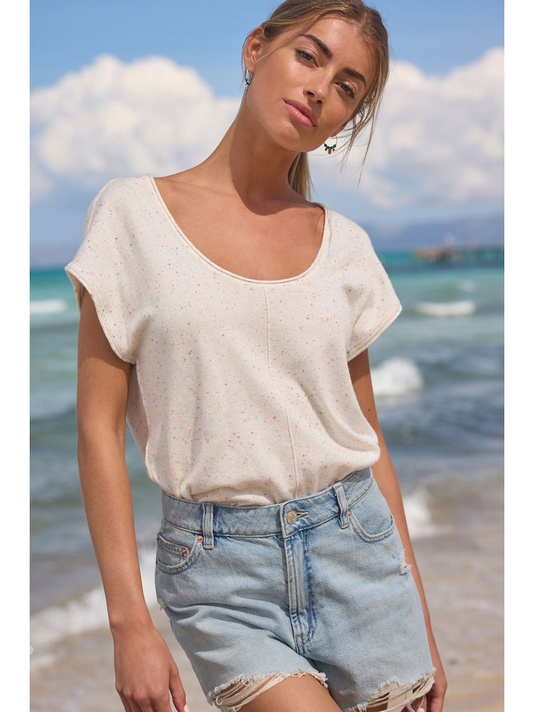 Ecru Cream Scoop Neck Knitted Short Sleeve T-Shirt - Image 1 of 6