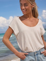 Ecru Cream Scoop Neck Knitted Short Sleeve T-Shirt - Image 4 of 6