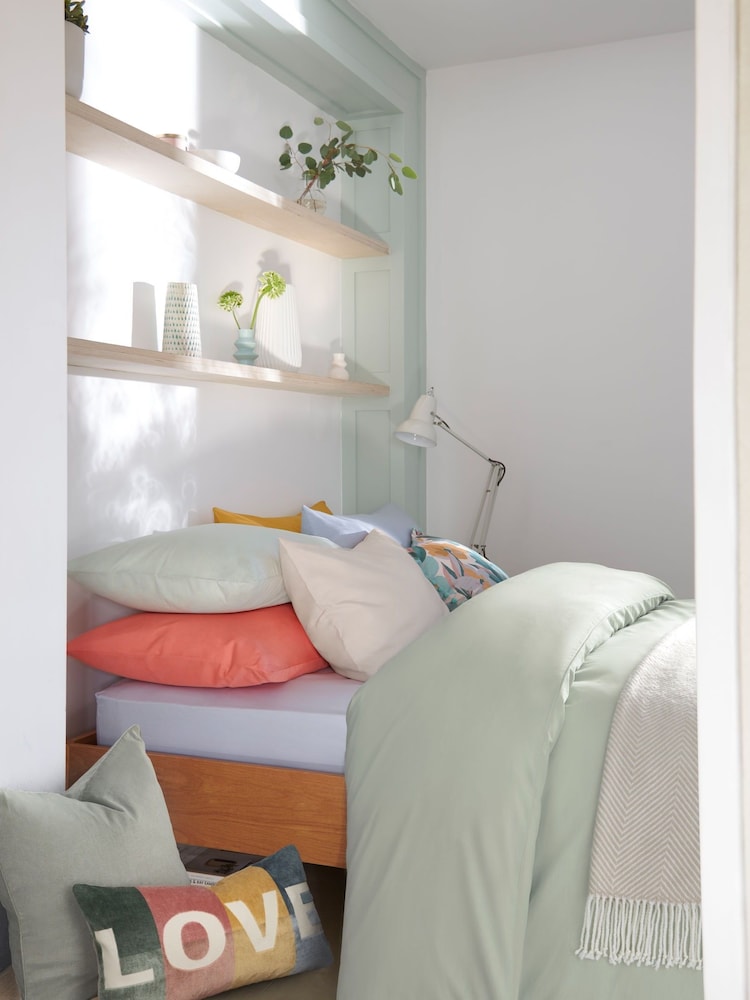 Yellow Cotton Rich Plain Duvet Cover and Pillowcase Set - Image 3 of 5