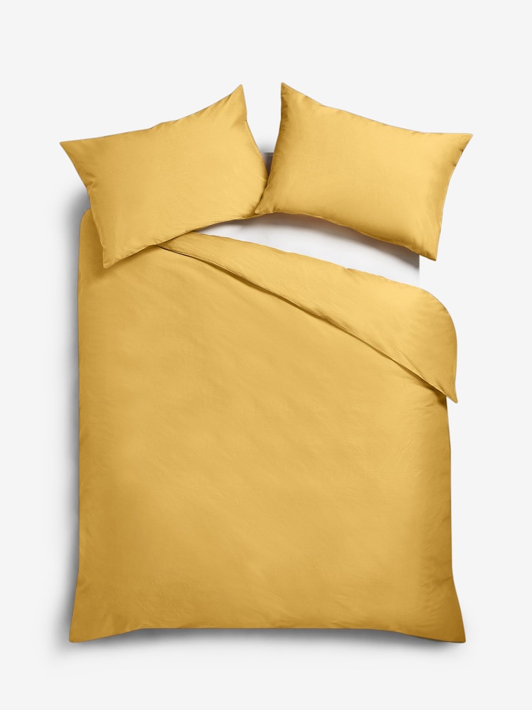 Yellow Cotton Rich Plain Duvet Cover and Pillowcase Set - Image 4 of 5
