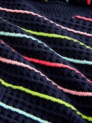 Navy Blue Rainbow 100% Cotton Stripe Stitch Detail Pocket Jumper - Image 6 of 7