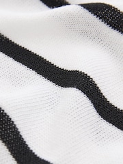 Black/White V-Neck Gem Button Linen T-Shirt - Image 6 of 6