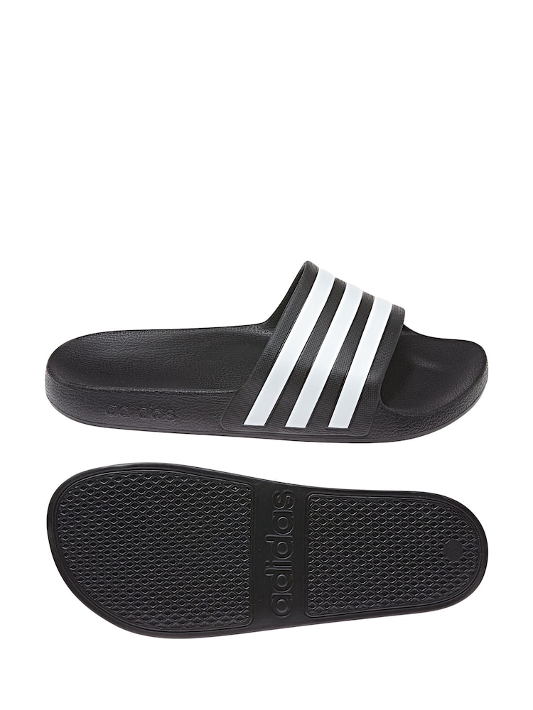 adidas Black/White Sportswear Adilette Aqua Slides - Image 2 of 9