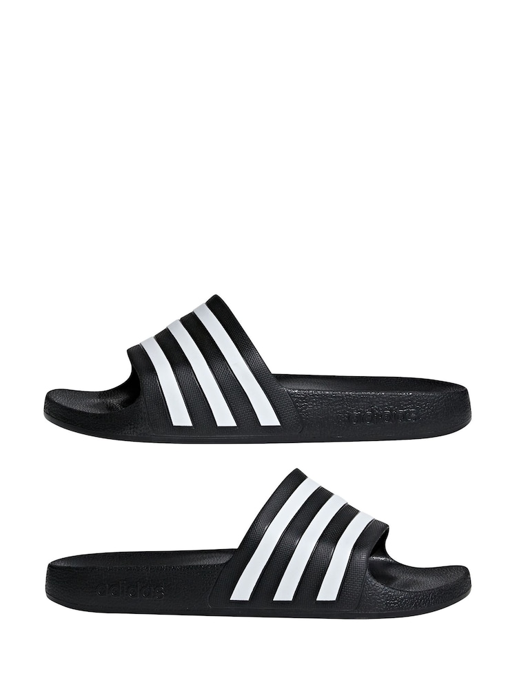 adidas Black/White Sportswear Adilette Aqua Slides - Image 4 of 9