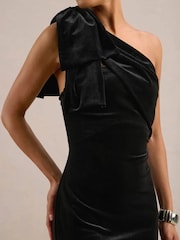 Club L London Black Zephira Velvet Asymmetric-Neck Maxi Dress With Bow Detail - Image 5 of 6