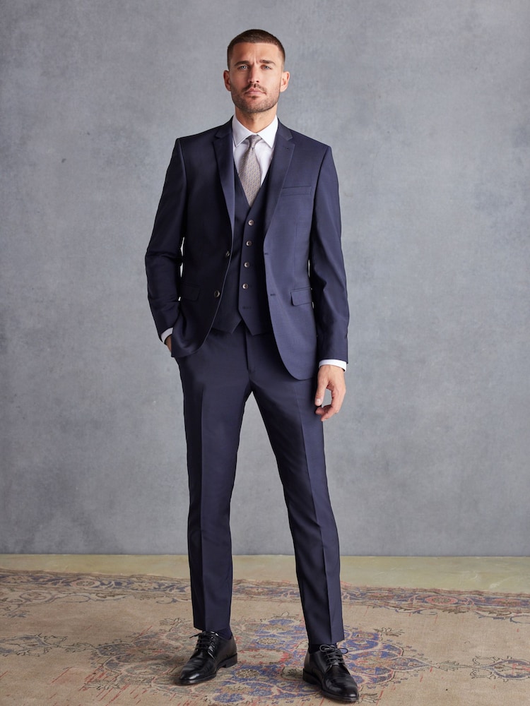 Navy Blue Slim Signature Tollegno Wool Suit: Trousers - Image 4 of 9
