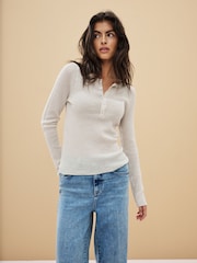 Neutral Sheer Gem Button Knitted Top - Image 1 of 6