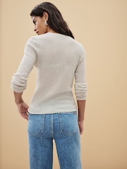Neutral Sheer Gem Button Knitted Top - Image 3 of 6