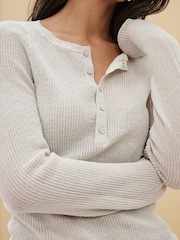 Neutral Sheer Gem Button Knitted Top - Image 4 of 6