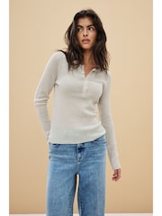 Neutral Sheer Gem Button Knitted Top - Image 5 of 6